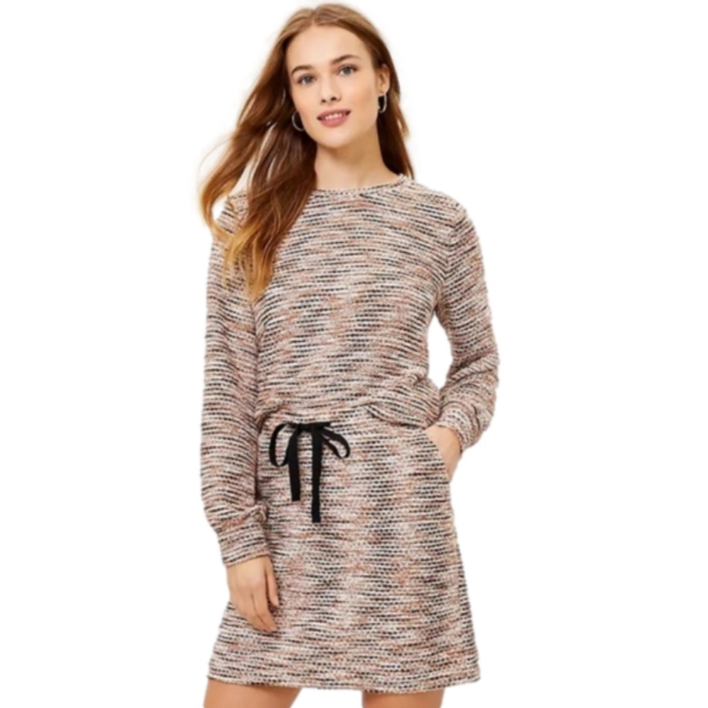 Loft Women's Brown Black White Boucle Sweatshirt & skirt size large